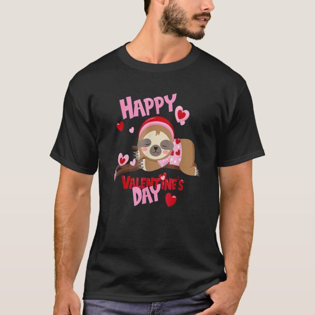 Camiseta Happy Valentines Day Baby Sloth For Boys And Girls (Frente)