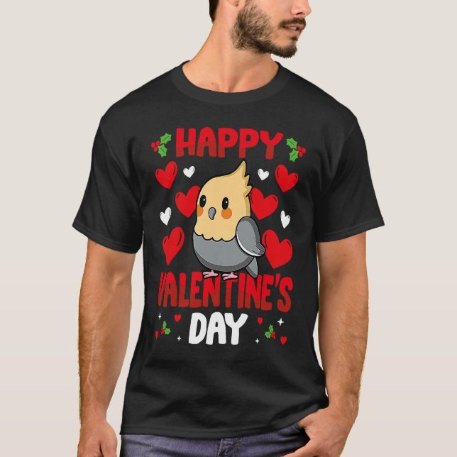 Camiseta Happy Valentines Day Cockatiel Heart Love Animal (Frente)