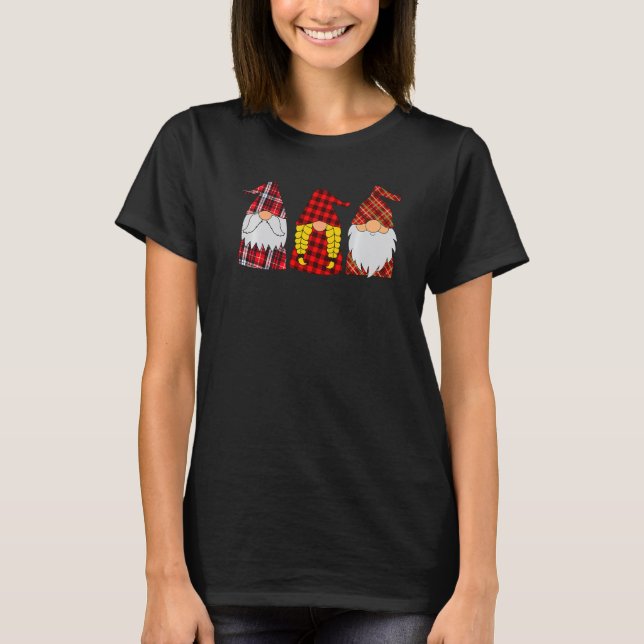 Camiseta Happy Valentine's Day Cute Gnome Heart Plaid (Frente)