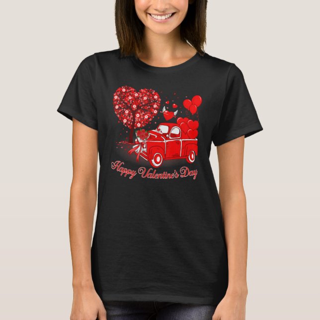Camiseta Happy Valentines Day Cute Red Truck Heart Matching (Frente)