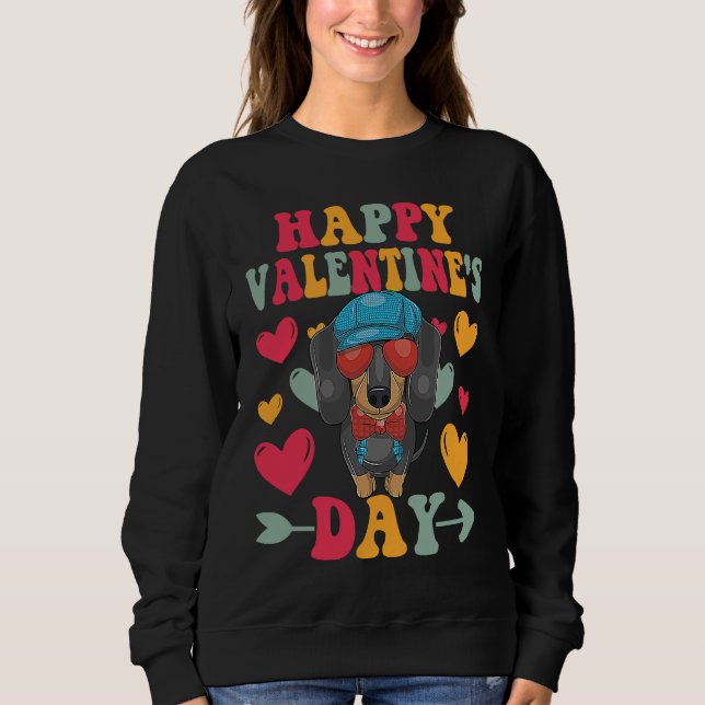Camiseta Happy Valentines Day Dachshund Heart Love Groovy (Frente)