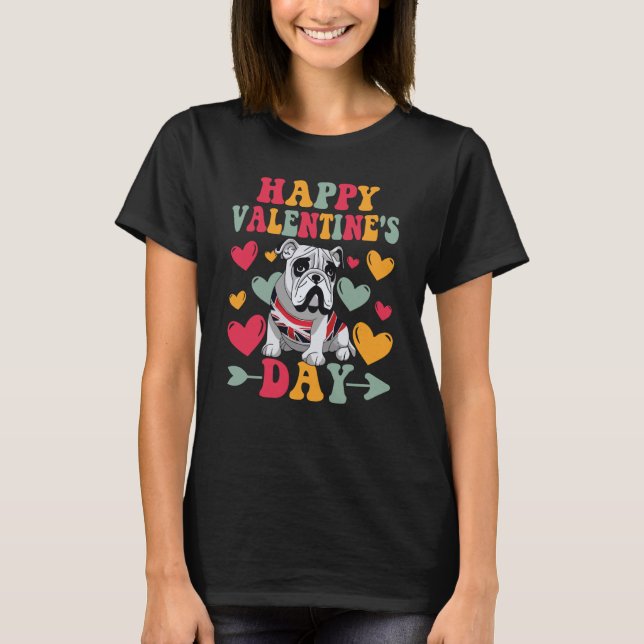 Camiseta Happy Valentines Day English Bulldog Heart Love Gr (Frente)