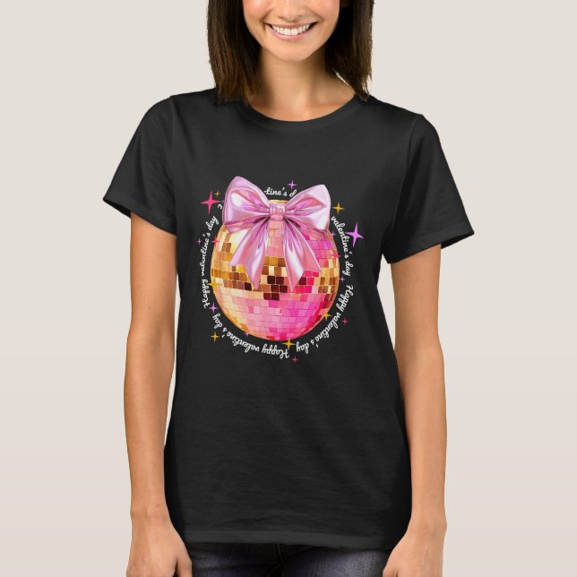 Camiseta Happy Valentine's Day Funny Coquette Disco Ball Gi (Frente)