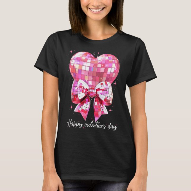 Camiseta Happy Valentine's Day Funny Coquette Disco Ball He (Frente)