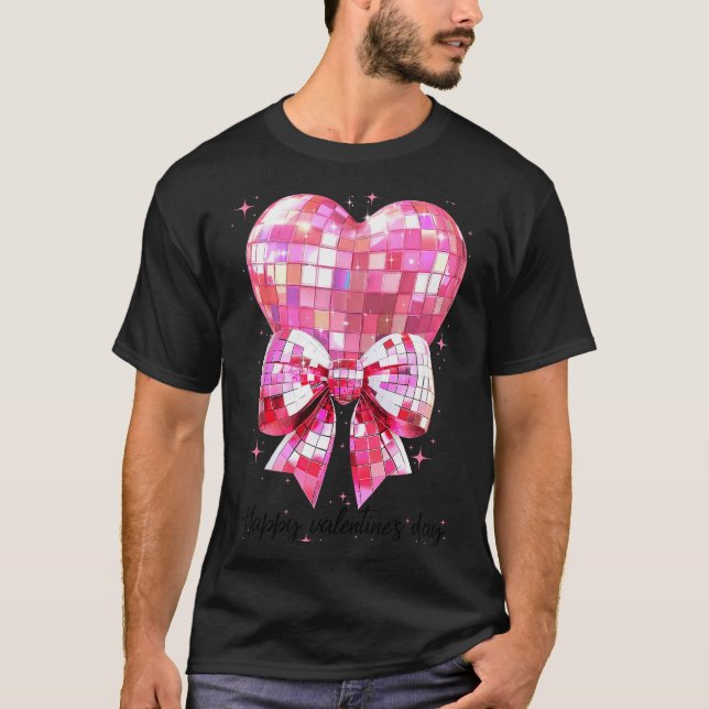 Camiseta Happy Valentine's Day Funny Coquette Disco Ball He (Frente)