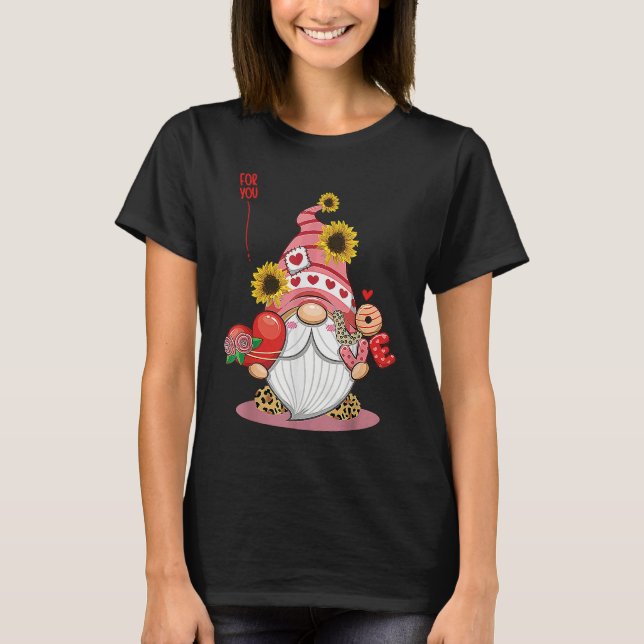 Camiseta Happy Valentines Day Gnomes with Leopard Sunflower (Frente)