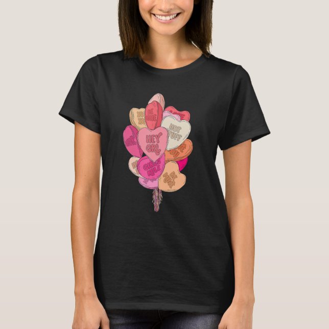 Camiseta Happy Valentine's Day Heart Balloon Candy Groovy V (Frente)