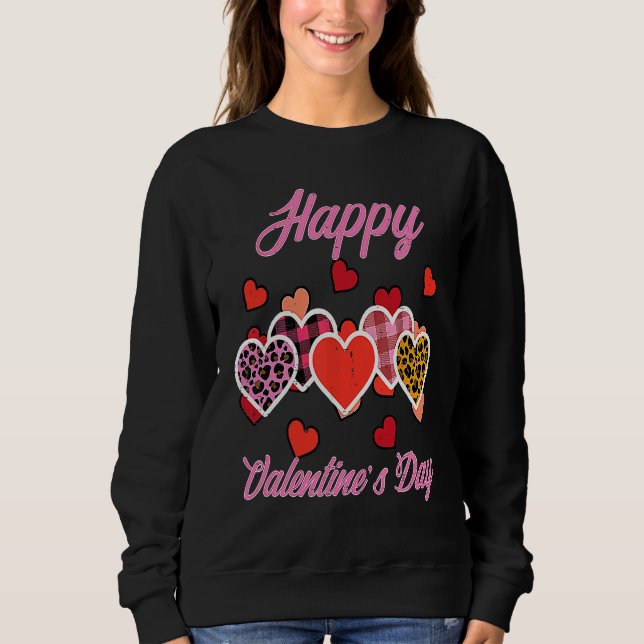 Camiseta Happy Valentines Day Leopard Plaid Hearts Women Gi (Frente)