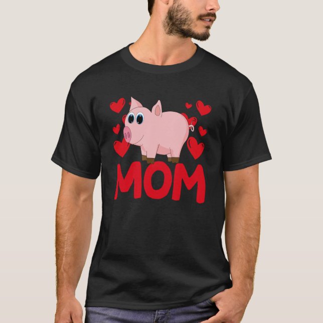 Camiseta Happy Valentine's Day Pig Mom Mothers Day Valentin (Frente)