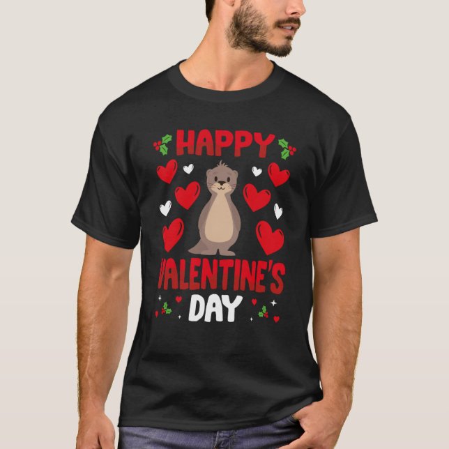Camiseta Happy Valentines Day Sea Otter Heart Love Animal (Frente)