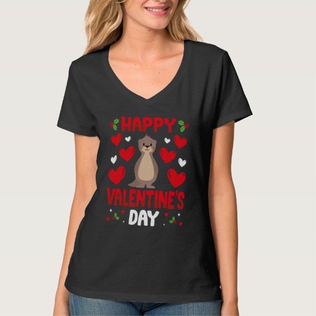Camiseta Happy Valentines Day Sea Otter Heart Love Animal (Frente)