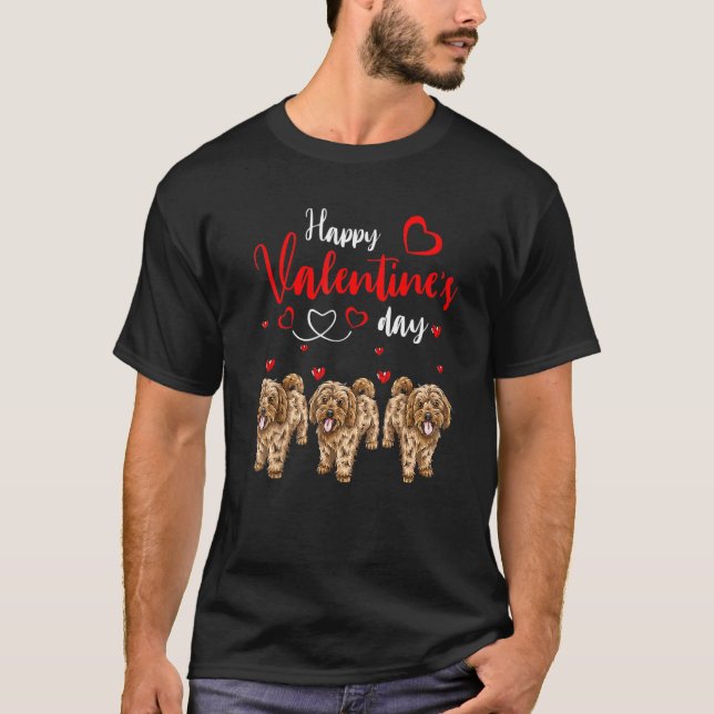 Camiseta Happy Valentine's Day Three Cute Cockapoo Dogs Lov (Frente)