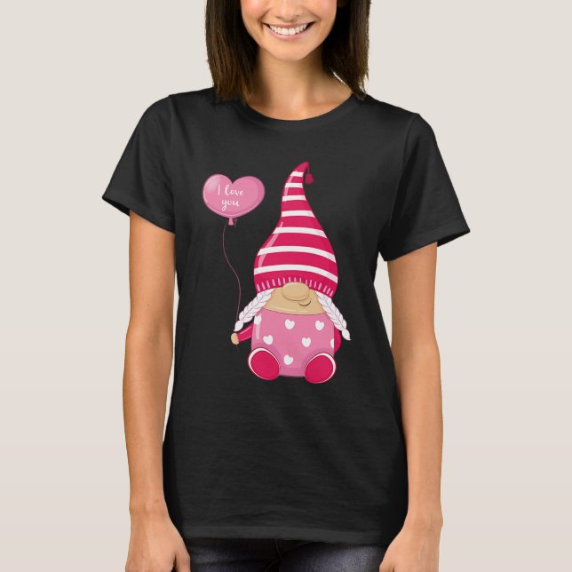 Camiseta Happy Valentineu2019s Day Female Gnome I Love You (Frente)