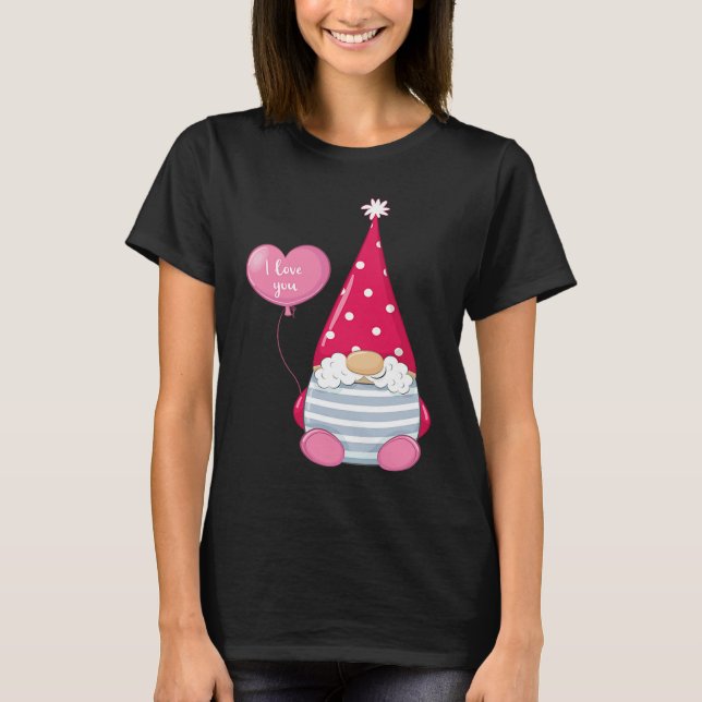 Camiseta Happy Valentineu2019s Day Male Gnome with I Love Y (Frente)