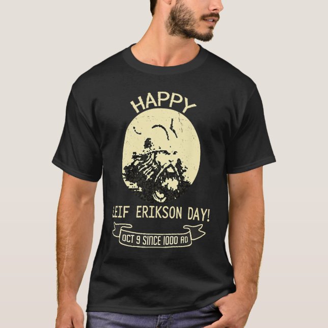 Camiseta Happy Vintage Leif Erikson Day America Viking (Frente)