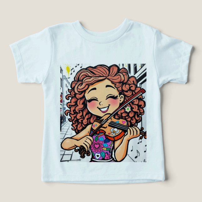 Camiseta Happy Violin Girl Cartoon for Music Lovers (Design frontal)
