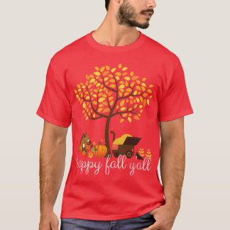 Camiseta happy yall funny autumn tree with falling leaves h