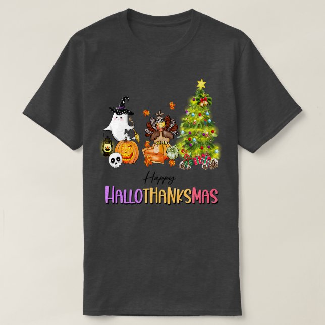 Camiseta happyhallothanksmas 9 (Frente do Design)