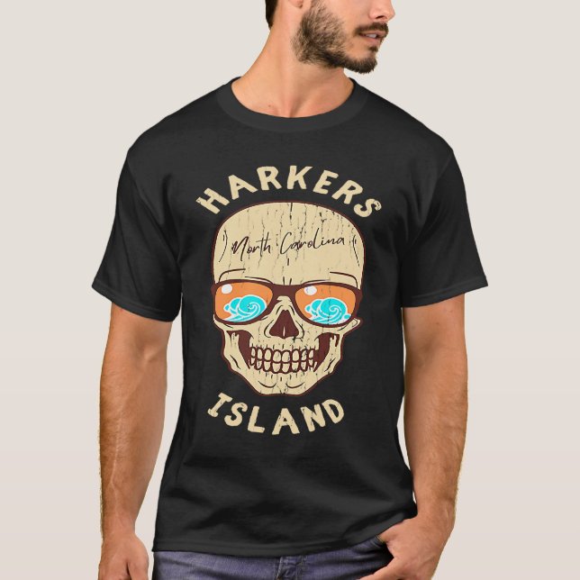 Camiseta Harkers Island NC Summertime Vacationing Skull Sun (Frente)