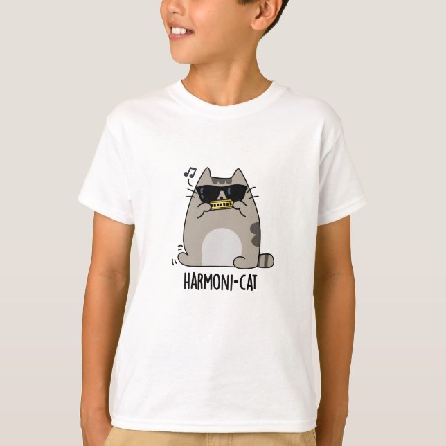 Camiseta Harmoni-cat Funny Harmonica Cat Pun (Frente)
