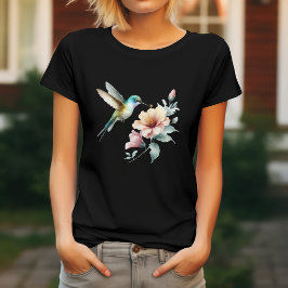 Camiseta Harmonia de Hummingbird com Hibiscus Elegante