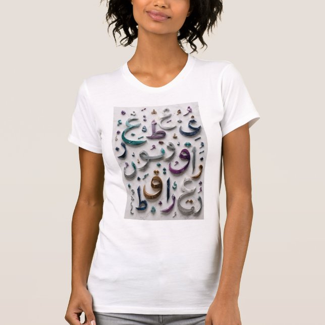 Camiseta Harmonia de Letras Árabes 3D de Luxo (Frente)