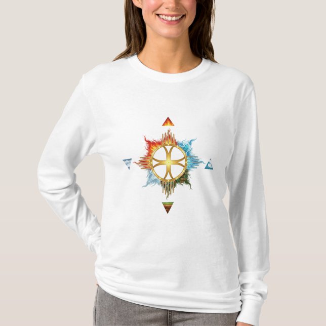 Camiseta Harmonia Elementar: Símbolo Sagrado de Quatro Elem (Frente)