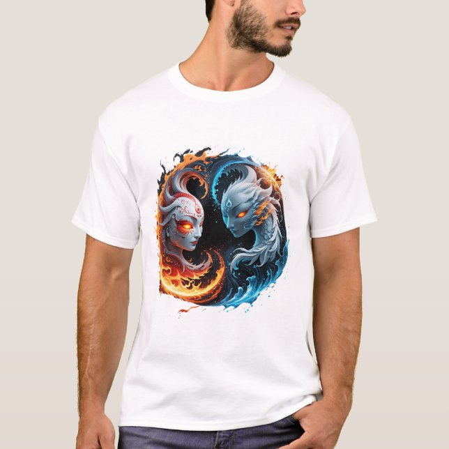 Camiseta Harmonia elementar, yin e yang da natureza. (Frente)