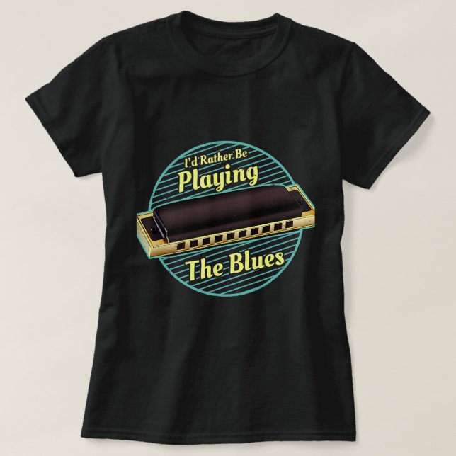 Camiseta Harmonica Lover Modern Blues Harmonica Jazz Música (Frente do Design)