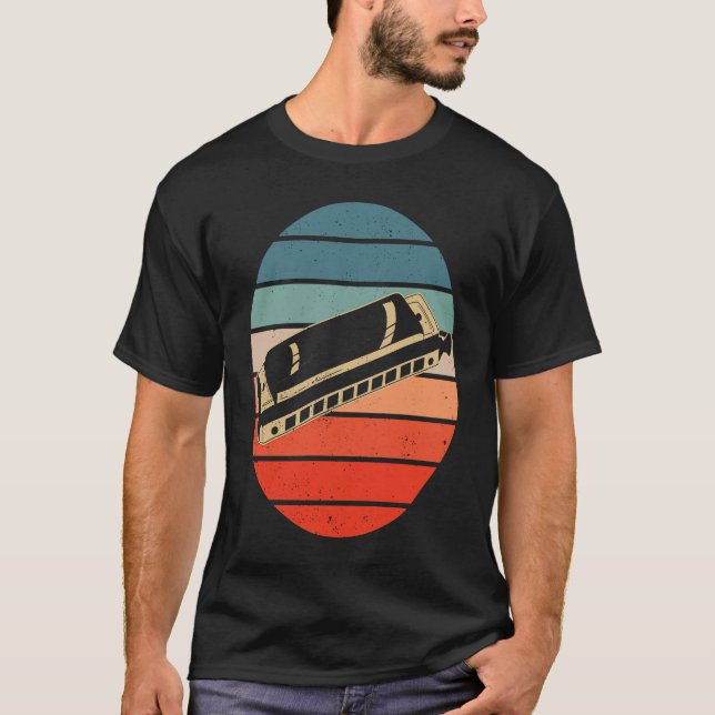 Camiseta Harmonica Player Retro Sunset Harp (Frente)