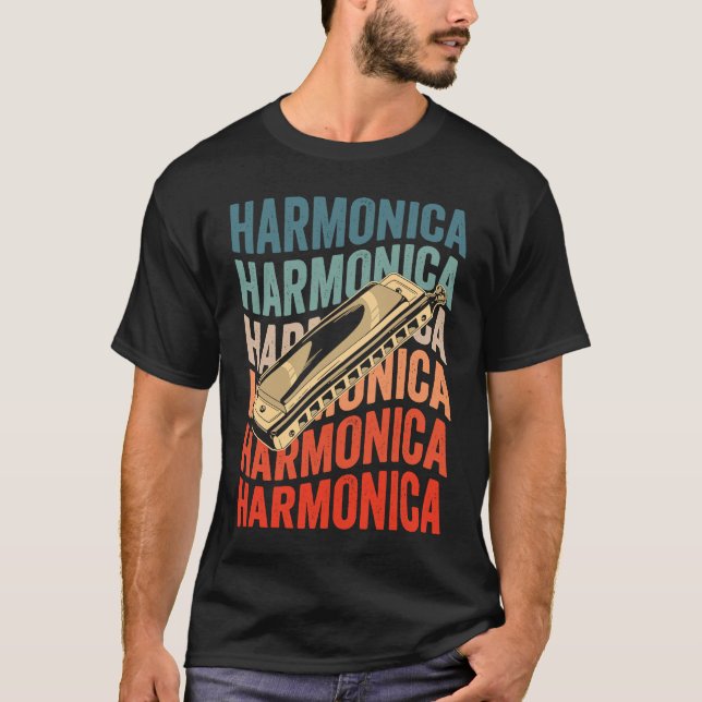 Camiseta Harmonica Retro Harmonicist Harp Player (Frente)