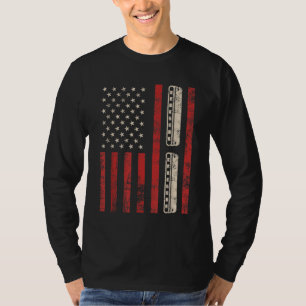 Camiseta Harmonica Vintage American Flag Patriótico Harmoni