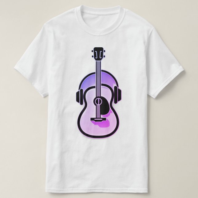 Camiseta Harmony Fusion: Violão e Fones de ouvido (Frente do Design)