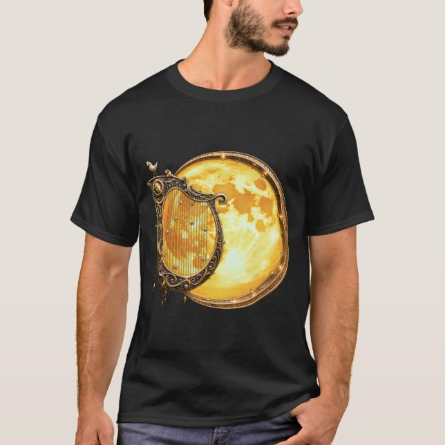 Camiseta Harpa Celestial da Lua Dourada (Frente)