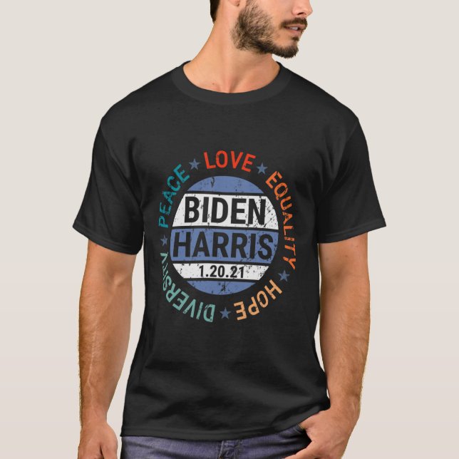 Camiseta Harris Peace Love Igualdade Esperam Diversidade em (Frente)