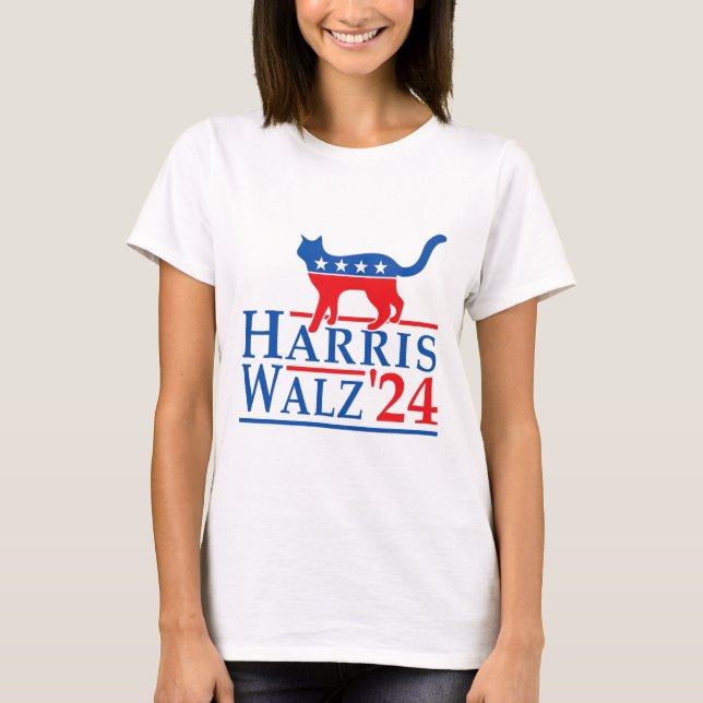 Camiseta Harris Waltz 2024 Engraçada Eleição De Gato Kamala (Frente)