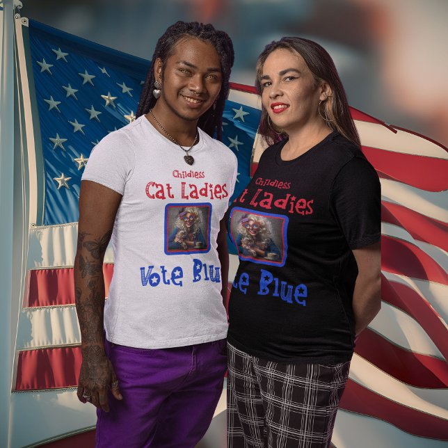 Camiseta Harris Walz 2024 Gatos Sem Fios Mulheres Votam Azu (Criador carregado)