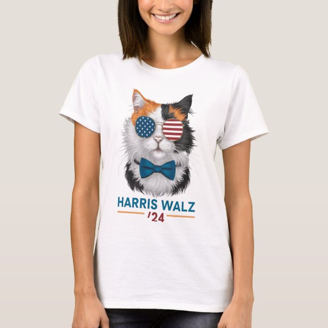 Camiseta Harris Walz Garotas de Gato Infantis (Frente)