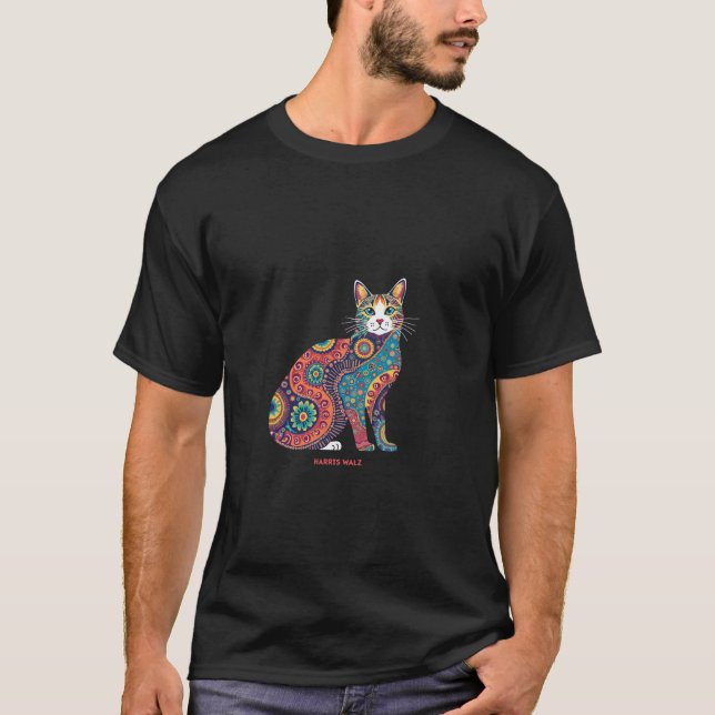 Camiseta HARRIS WALZ Psychedelic Cat Mandala T Shirt (Frente)