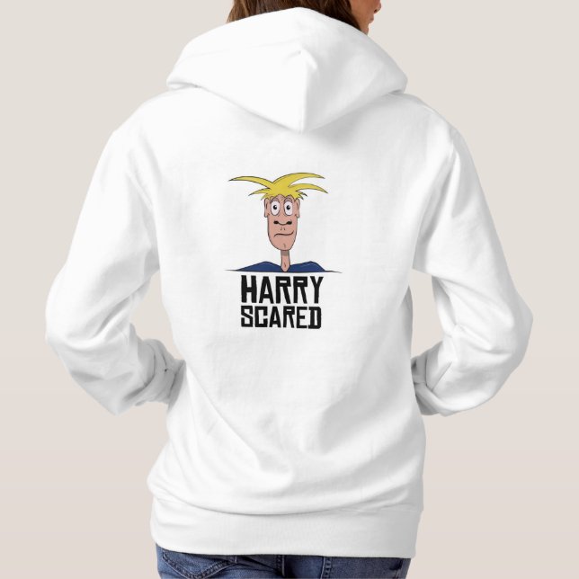 Camiseta Harry Assustado Hoodie Branco das Mulheres (Verso)