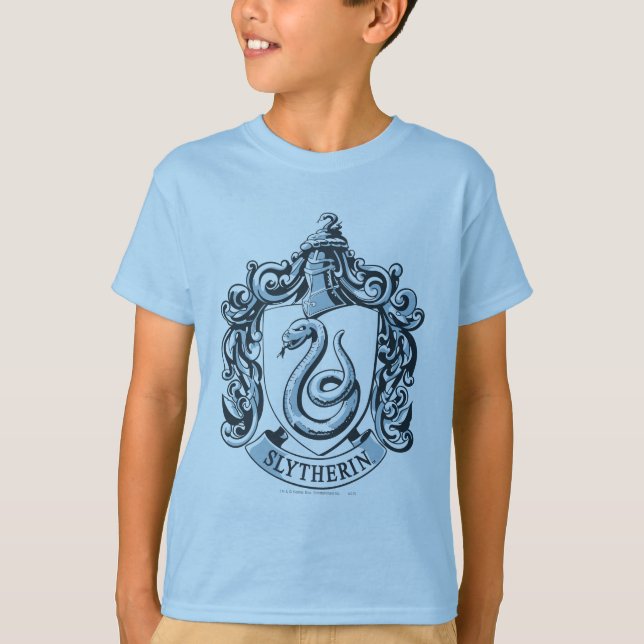 Camiseta Harry Potter | Brasão de Slytherin - Azul Gelo (Frente)
