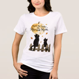 Camiseta Harvest Moon Black Cats Autumn Moonlit Fence Art