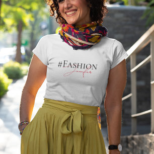 Camiseta Hashtag e nome personalizados rosa moderno Minim