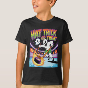 Camiseta Hat Trick Ou Travessuras Divertido Hóquei no Gelo