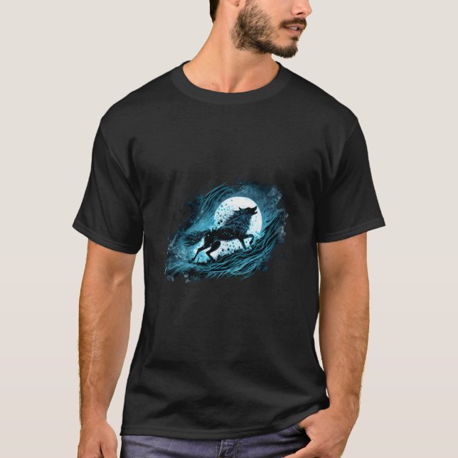 Camiseta Hati perseguindo a lua vivendo nórdicos escandinav (Frente)