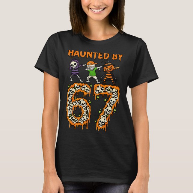 Camiseta Haunted By 6-7 Halloween Skeleton Dabbing Meme Men (Frente)