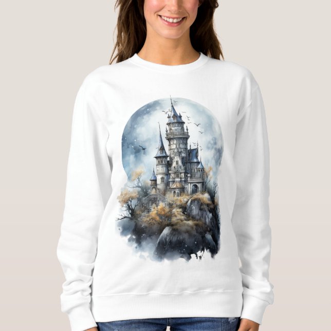 Camiseta Haunted Gothic Castle Halloween Art (Frente)