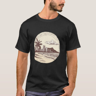 Camiseta Havaí Oahu Honolulu Waikiki Vulcão Surf Retro
