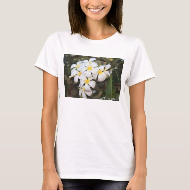 Camiseta Havaí, Plumeria, Flores Brancas na Camisa-T femini (Frente)