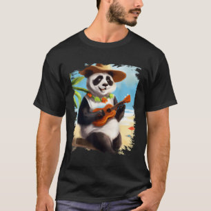 Camiseta Havaiana Aloha Panda Jogando Praia Ukulele